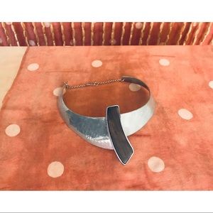 Vintage Statement Necklace with Wood Pendant